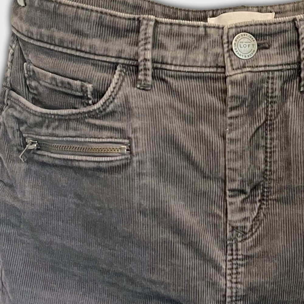 Loft distressed dark gray cord mini skirt with zipper pockets